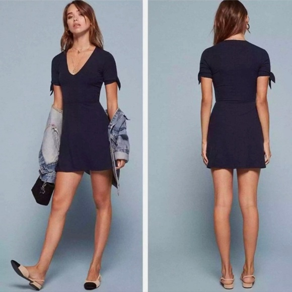 Reformation Ribbed Navy Dress - Picture 2 of 10